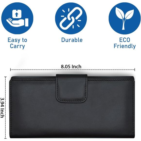 Classic Black Trifold Leather Wallet – Snap Closure with Multiple Card Slots - Picture 3 of 6